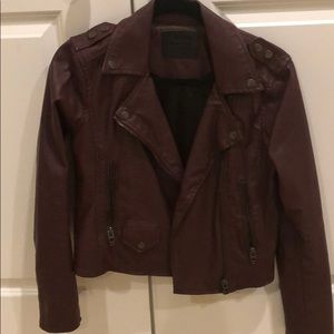 Faux Leather Motto Jacket. Size XS. Burgundy